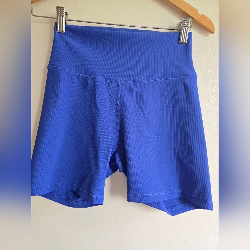 Wilo The Label,  High-Rise Ribbed Bike Shorts, Royal Blue, Size Medium